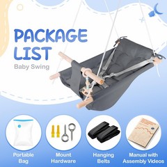 Indoor/Outdoor Baby Swing with Adjustable Harness & Macaroon Toy – Dark Grey