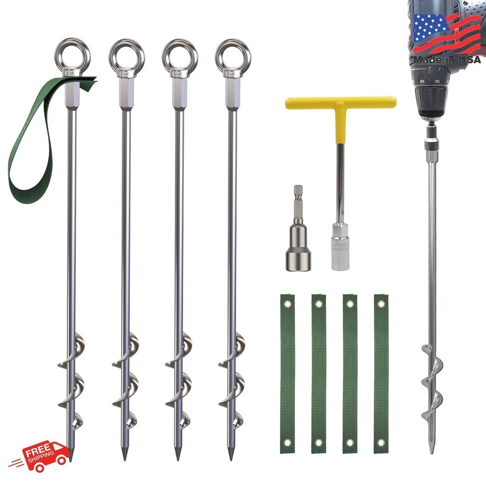 NACETURE 18-Inch Heavy Duty Ground Anchors Screw in, 4 Pack Earth Anchor Kit wit