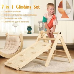 7-in-1 Montessori Pikler Triangle Set with Cushion, Ramp, Arch & Ladder