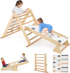 Pikler Triangle Set 7 in 1 Climbing Toys for Toddlers Foldable Baby Wood Montess