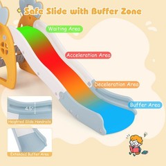 Indoor Foldable Kids Slide W/ Climber Basketball Hoop & Ball Buffer Zone