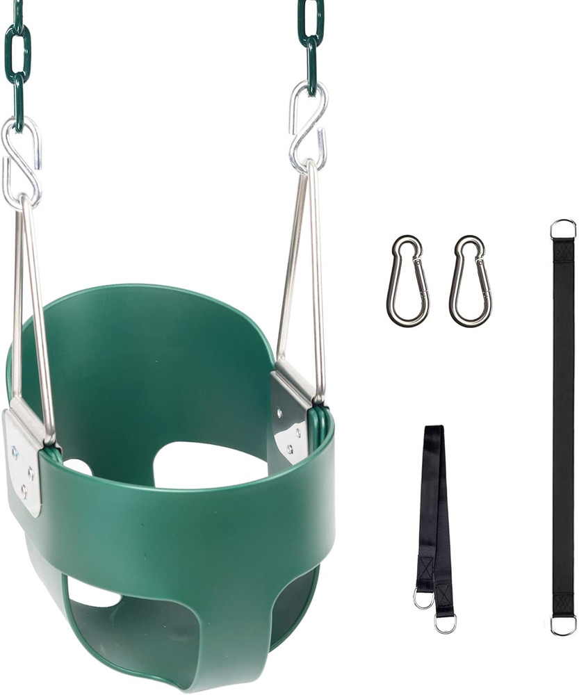 Toddler Swing, Full Bucket Baby Swing Seat & Iron Chains (Green) | Baby Swing Ou