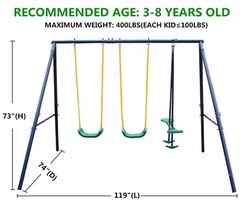 A-Frame Metal Swing Set w/ Slide Glider for Kids