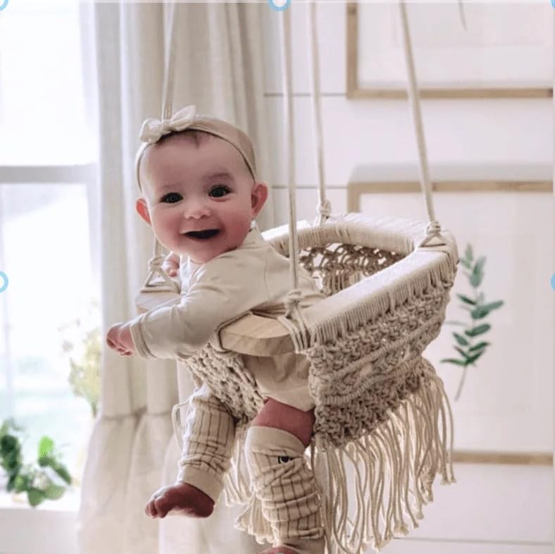 Handmade Macrame Baby Swing Natural Rope Hammock for Baby Macrame Swing Chair…