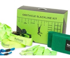 Flybold Obstacle Slackline Kit (40 ft) Ninja Warrior kit w Adjustable Obstacles