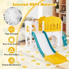 9 in 1 Toddler Slide L Shaped Kids Slide and Climber Playset w/ Basketball Hoop