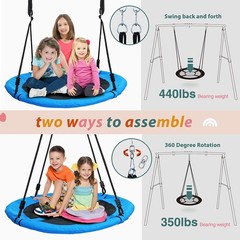 440lb Metal Swing Set Outdoor for Kids Adult Play with 40″ Saucer Swing Backyard