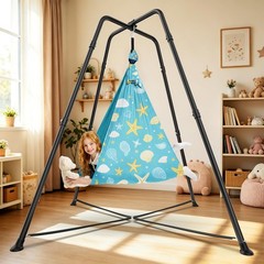 Heavy-Duty X-Shaped Swing Frame Swing Stand with Sensory Swing & Pod Swing – …
