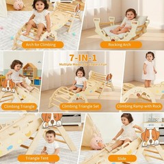 7-in-1 Pikler Triangle Climbing Set Foldable Wooden Toddler Climbing Toys Set