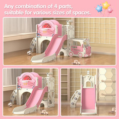 9 in 1 Toddler Slide, Bus-Themed Kids Slide and Climber Playset with Basketball