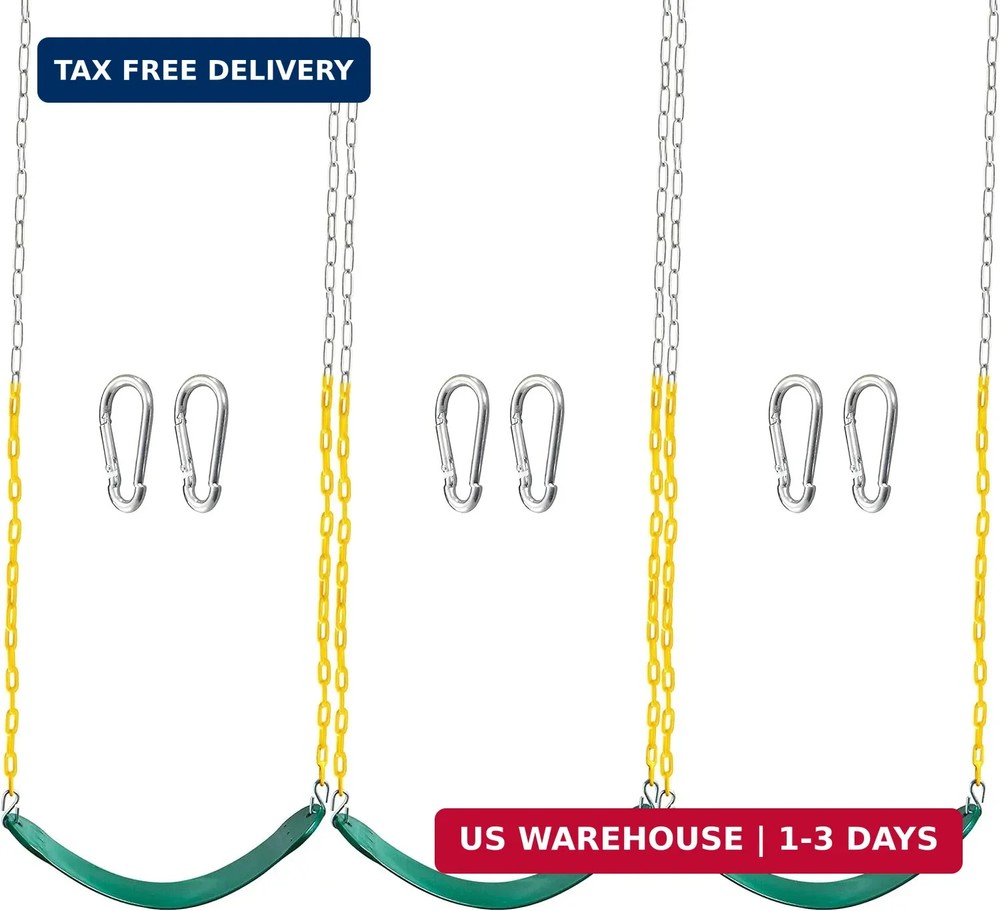 3 Pack Green Swing Seats Heavy Duty with 66″ Chain, Swing Set Accessories Replac