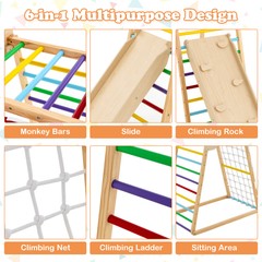 6-in-1 Jungle Gym Montessori Play Set Climbing Stakes Cotton Ropes Rods Colorful