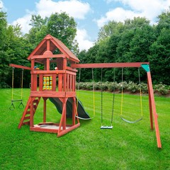 SWING SET PLAYSET OUTDOOR PLAYGROUND WOODEN BACKYARD EQUIPMENT CHILDREN PLAY NEW