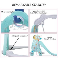 5 in 1 Toddler Slide and Swing Set,Kids Climber Set for Toddlers Green