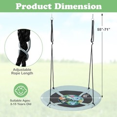 40″ Saucer Tree Swing with Adjustable Hanging Ropes Necessary Hardware for Kids