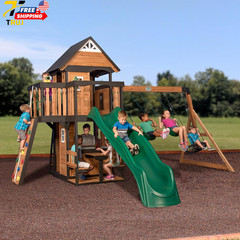 Wood Swing Set Backyard Discovery Canyon Creek Cedar Outdoor Playset with Wave..