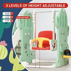 7-in-1 Cactus Design Toddler Slide & Swing Set for Indoor/Outdoor Play, Age 1-3