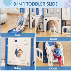 8 in 1 Toddler Slide Set, Kid Slide with Basketball & Telescope, Indoor Playset