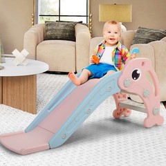 3 in 1 Kids Slide Indoor Outdoor Climber Playset for Baby w/Basketball Hoop&Ball