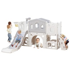8 in 1 Toddler Climber Slide Playset Outdoor Indoor Slide Playset for Kids White