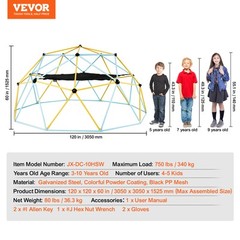 VEVOR Climbing Dome 10FT Geometric Dome Climber with Hammock Swing Jungle Gym