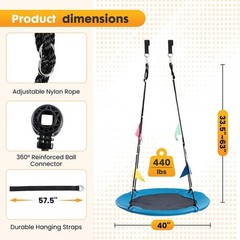40″ Flying Saucer Swing for Kids, 33″-63″ Adjustable Height Tree Swing