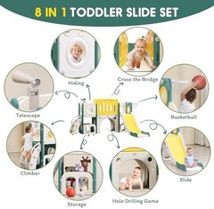 8 in 1 Toddler Slide Set, Kids Slide for Toddlers, Toddler Climber Slide Green