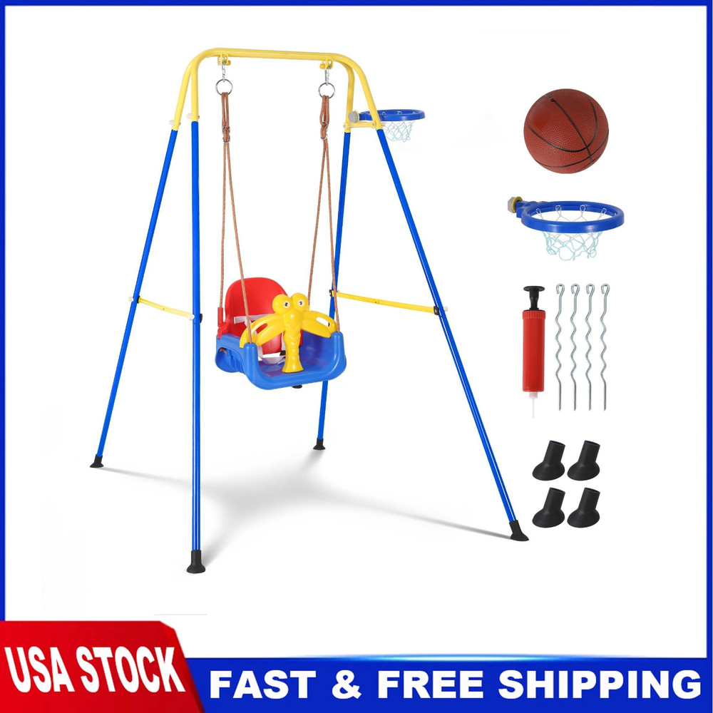 4 in 1 Toddler Swing Set,Indoor/Outdoor Baby Swing with Metal Stand Kids Swing