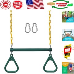 Green Trapeze Swing Bar with Locking Carabiners – Easy Setup for Kids