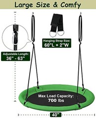 40 Inch Saucer Tree Swing Set for Kids & Adults, Adjustable Swing 40 inch Green