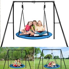 440lb Metal Swing Set Outdoor for Kids Adult Play with 40″ Saucer Swing Backyard