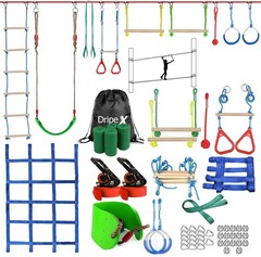 Ninja Warrior Obstacle Course for Kids Backyard – 2×65ft Slackline Kit with 10 M