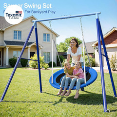 Heavy Duty 500Lbs Saucer Swing Set – Outdoor Metal Frame Playground Equipment fo