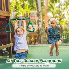 16″ Trapeze Swing Bar with Gym Ring & Toddler Swing, Swing Set Accessories wi…