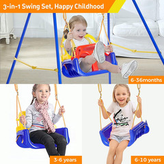 FUNLIO Toddler Swing with Foldable Metal Stand for Toddlers Aged 1~10 Years, 3-I