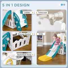 Qaba 5 in 1 Toddler Slide, Indoor Kids Slide 27.6″ x 69.7″ x 36.2″, Yellow