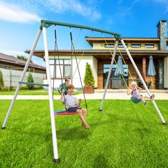 770lb 9.5′ Heavy Duty Metal Swing Set Backyard Kids Adult Swingset with 3 Swings