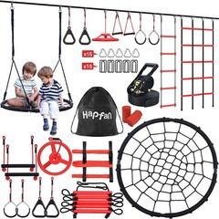 50-foot children’s ninja obstacle course with tree swing and portable balance
