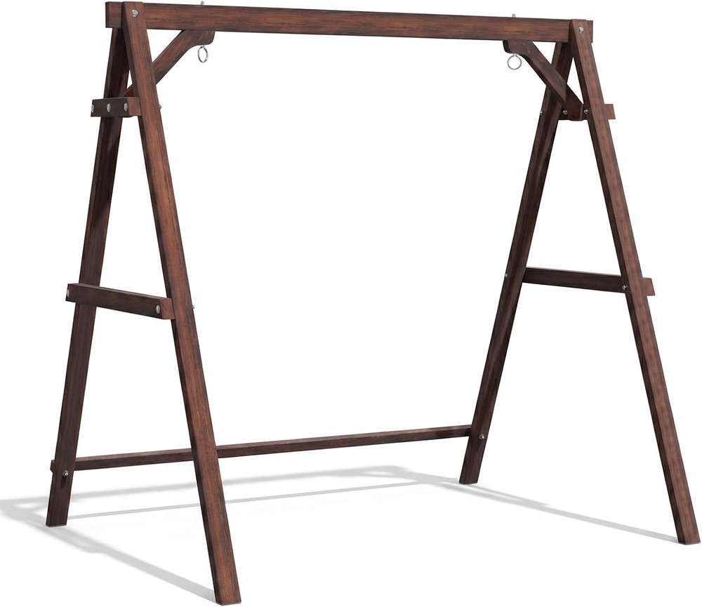 6.2FT Porch Swing Frame, 660 LBS Heavy Duty A-Frame Wooden Porch Swing Stand wit