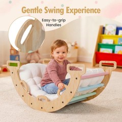 Wooden Rocking Climbing Arch w/Cushion 3-in-1 Montessori Kids Climber Rocker