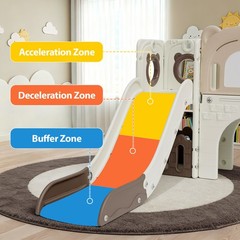 10-in-1 Kids Slide PlaySet w/ Drawing Board, Basketball Hoop, Telescope,Storage