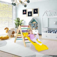 3-in-1 Wooden Climbing Triangle Set Triangle Climber w/ Ramp Multi-color