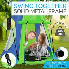 40″ Kids Hanging Tent Swing, Outdoor Saucer Swing with Hang Kit and Green