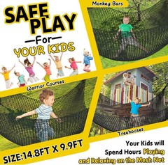 Durable Kids Climbing Net 14.8′ x 9.9′ – Safe Fun for Treehouses & Backyards