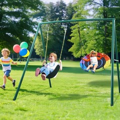440lb 2 Seats Metal Swing Set Backyard Heavy-Duty Playset Kids Adults Swing Set