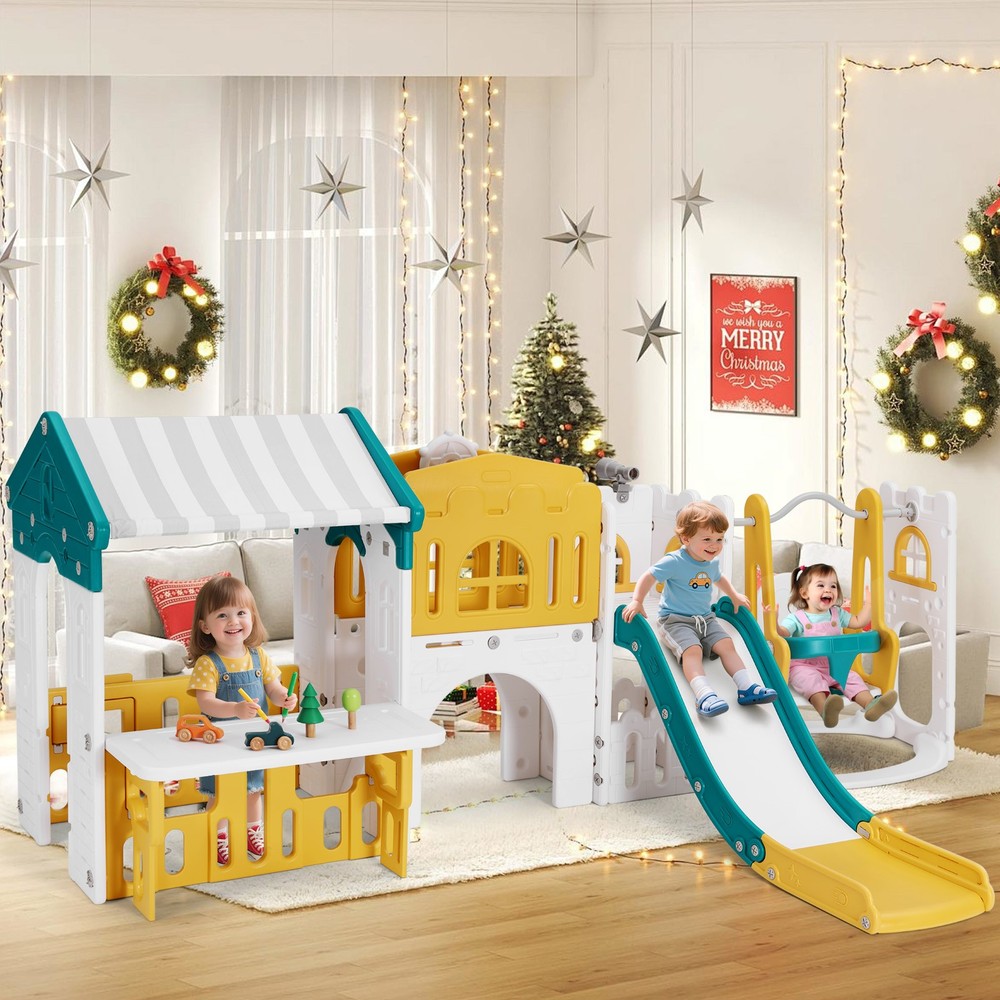 10IN1 Toddler Slide&Swing Playset with Playhouse Climb Playground Indoor Outdoor
