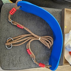 Blue Plastic Swing Seat with Rope and Metal Rings Kids Playground Accessory