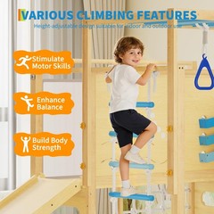 9-in-1 Indoor Outdoor Jungle Gym, Wooden Toddler Jungle Gym Playground Set, Wood