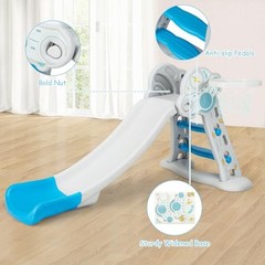 Toddler Slide, 3 in 1 Foldable Kids Slide Indoor Slideway with Basketball Blue