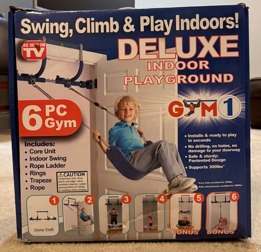 Indoor Doorway Gym Set 6-Piece Kids Swing System Professional Grade Steel